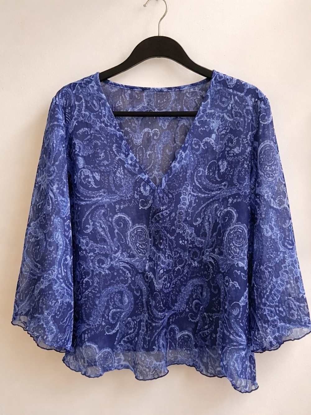 Penningtons Blue Paisley V-Neck Sheer Blouse